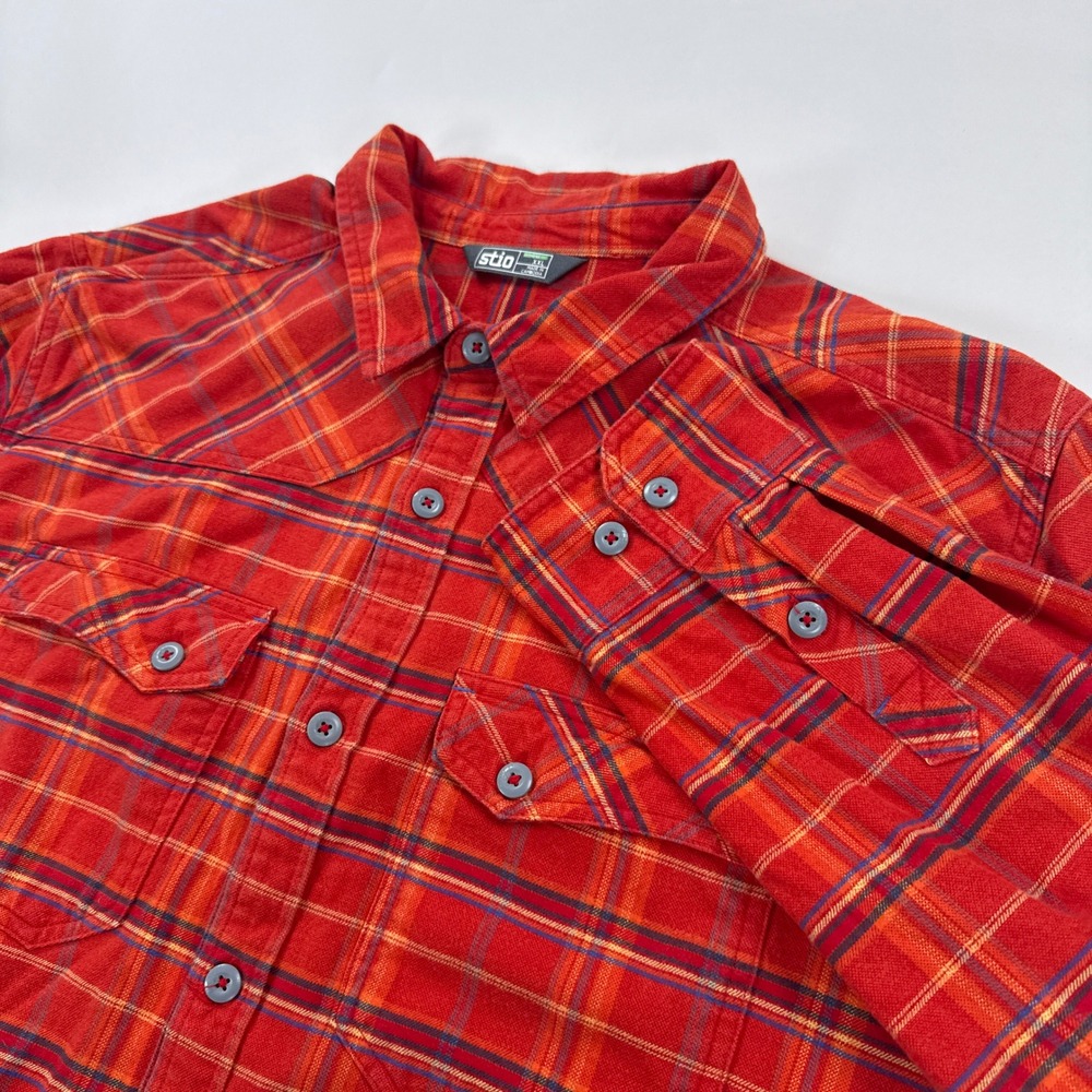 Stio Mens Junction Midweight Flannel Shirt XXL Red Plaid Long Sleeve Button Up